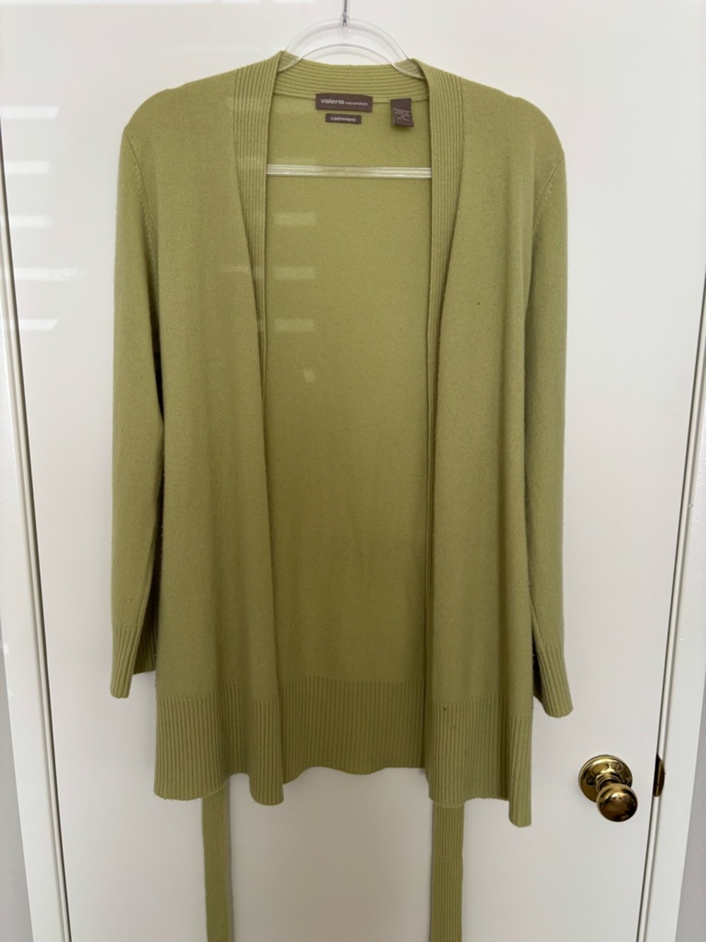 Valerie Stevens Light Green Open-Front Cashmere Cardigan